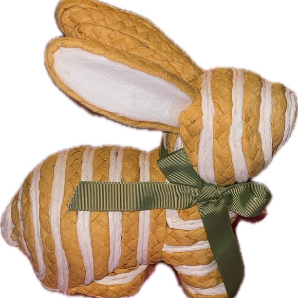 Easter Rabbit Whimsical Tan and White Bunny with Green Bow - Picture 9 of 12